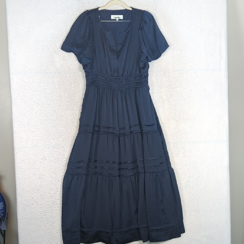 Brass & Roe Women's Royal Blue Tiered Satin Maxi Dress Size S